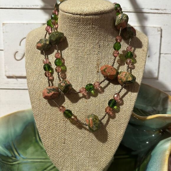Gorgeous Genuine Semi Precious Unakite Gemstone Solid Chunky Necklace - Picture 1 of 5